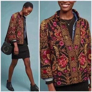 Anthropologie Moth Payton Jaquard Paisley Cardigan Sweater | Pink‎ Black | SZ XS